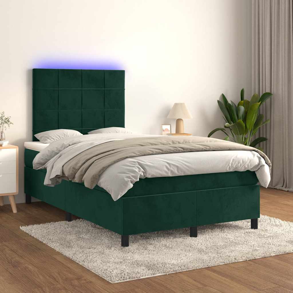Letto a Molle con Materasso e LED Verde Scuro 120x190cm Velluto | homemem39