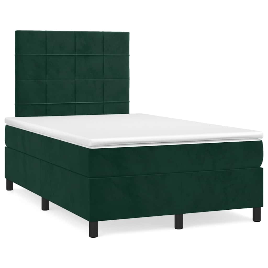 Letto a Molle con Materasso e LED Verde Scuro 120x190cm Velluto | homemem39