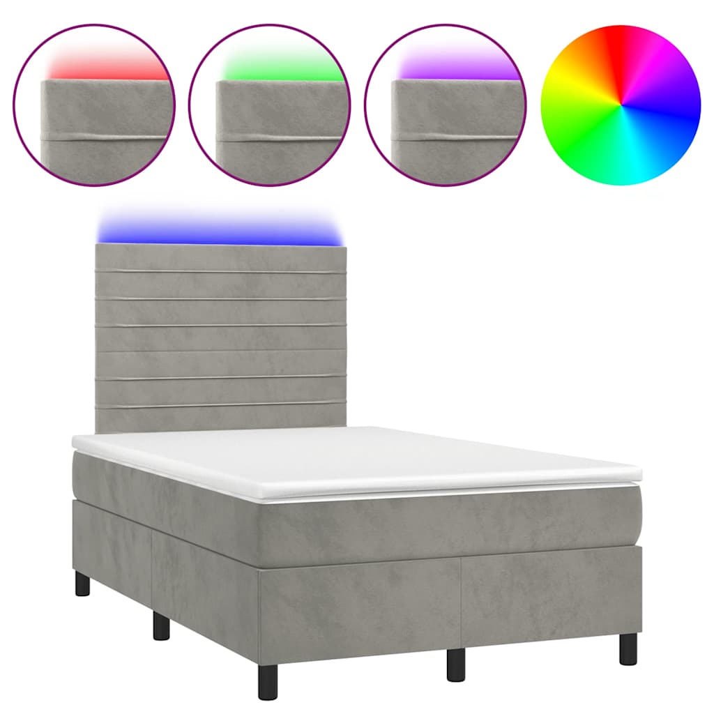 Letto a Molle Materasso e LED Grigio Chiaro 120x190 cm Velluto | homemem39