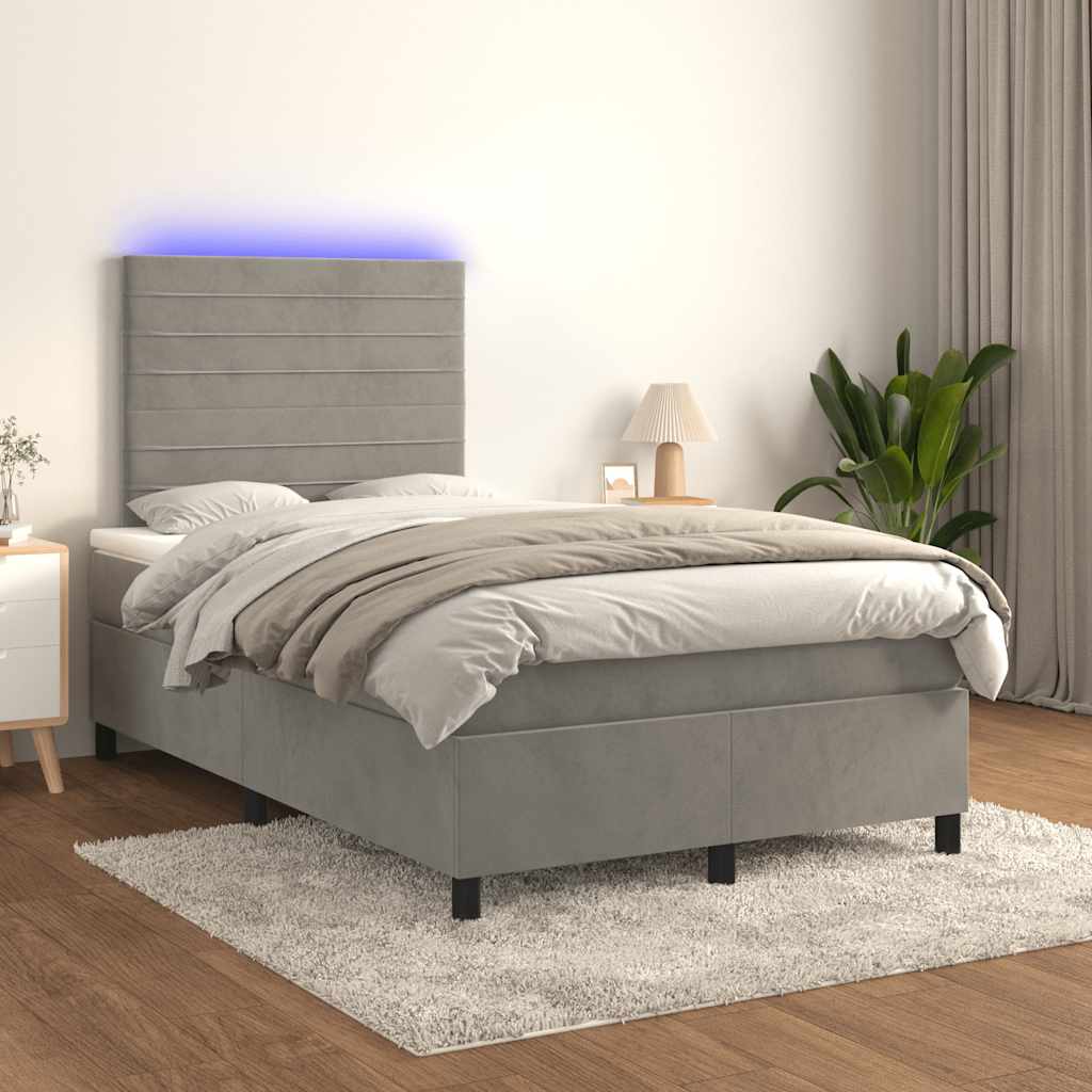 Letto a Molle Materasso e LED Grigio Chiaro 120x190 cm Velluto | homemem39