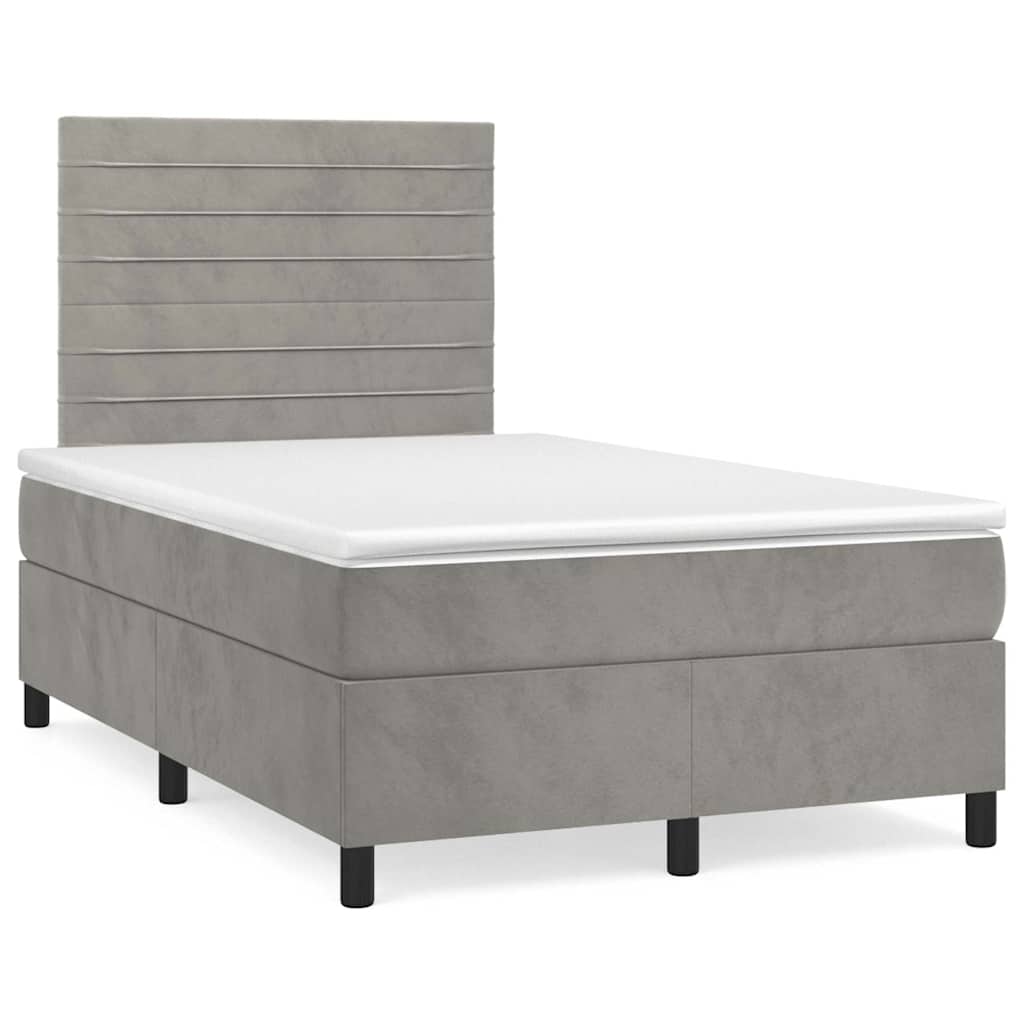 Letto a Molle Materasso e LED Grigio Chiaro 120x190 cm Velluto | homemem39