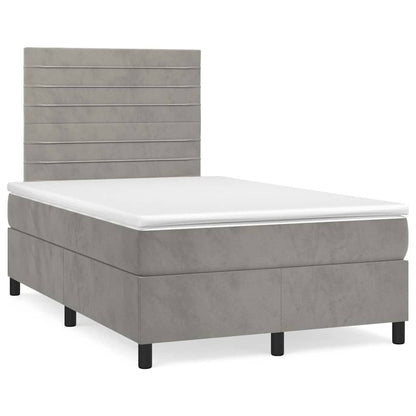 Letto a Molle Materasso e LED Grigio Chiaro 120x190 cm Velluto | homemem39