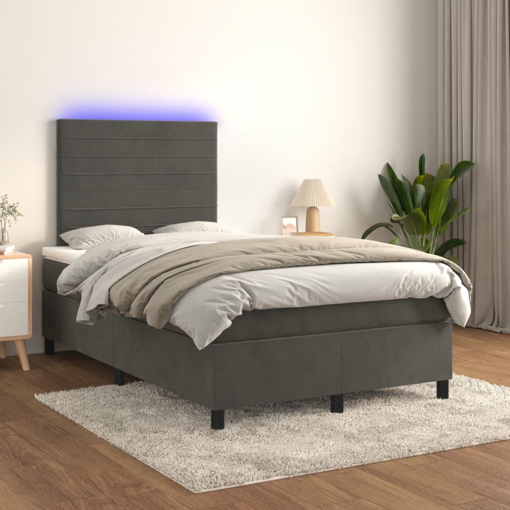 Letto a Molle Materasso e LED Grigio Scuro 120x190cm in Velluto | homemem39