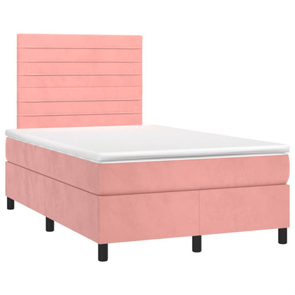 Letto a Molle con Materasso e LED Rosa 120x190 cm in Velluto | homemem39