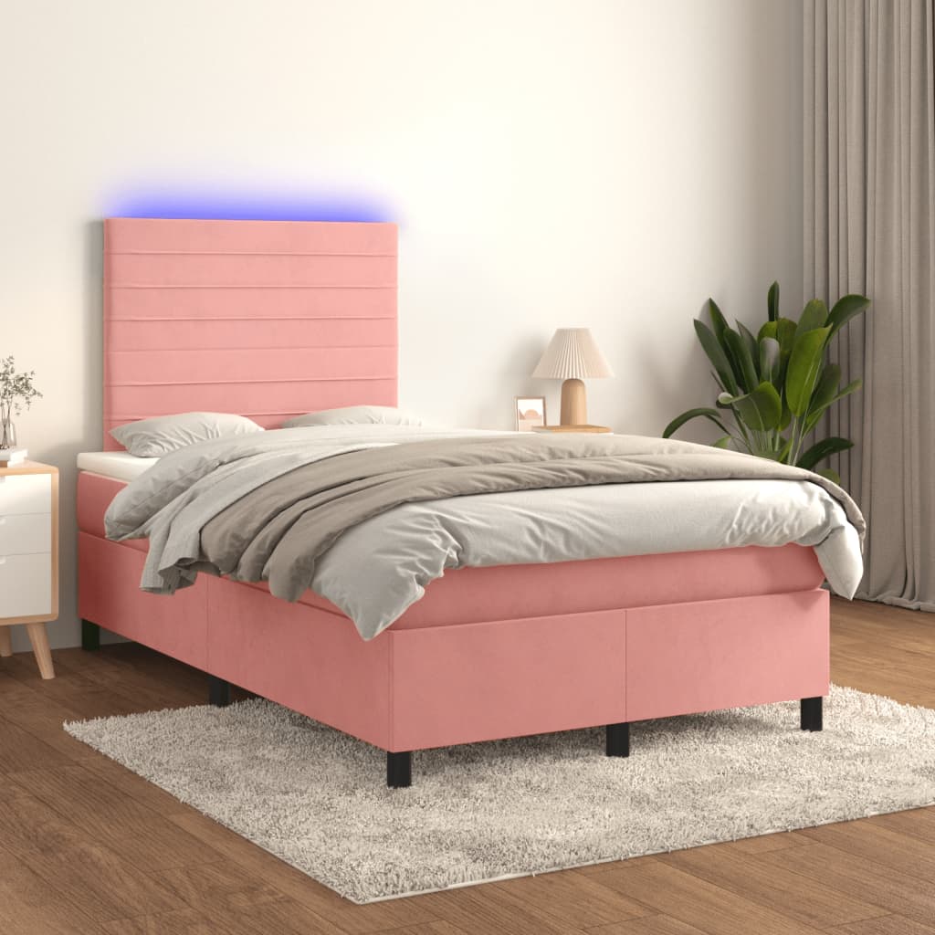 Letto a Molle con Materasso e LED Rosa 120x190 cm in Velluto | homemem39