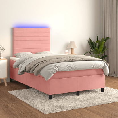 Letto a Molle con Materasso e LED Rosa 120x190 cm in Velluto | homemem39