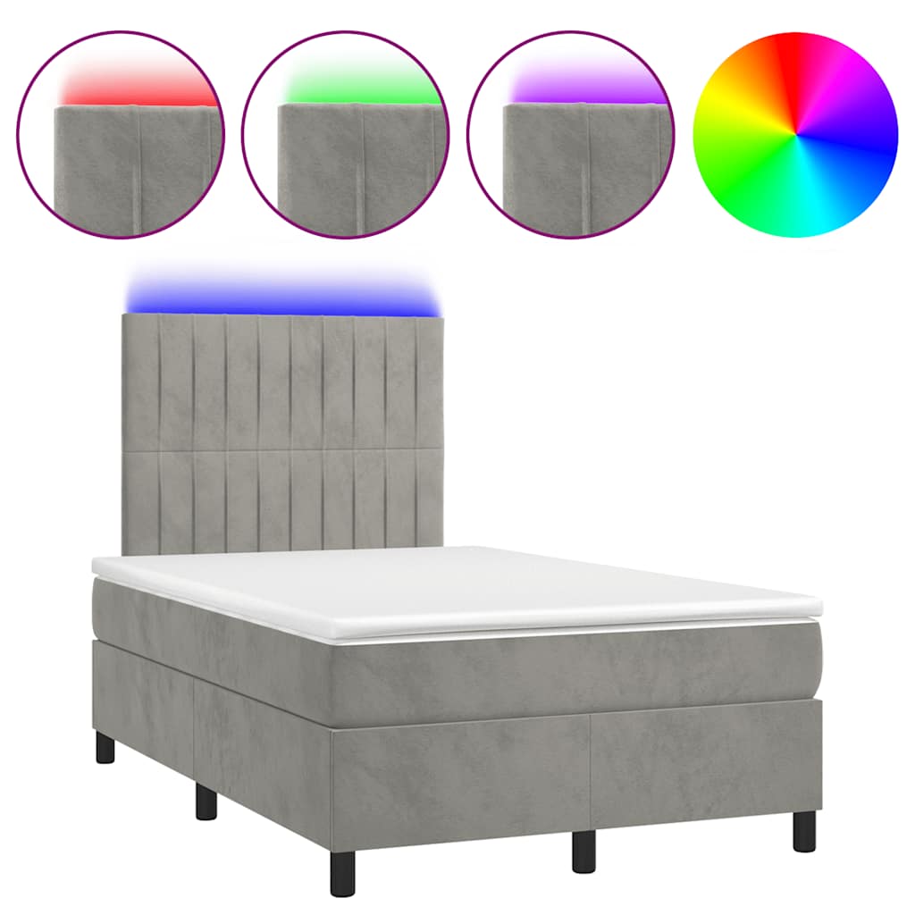 Letto a Molle Materasso e LED Grigio Chiaro 120x190 cm Velluto | homemem39
