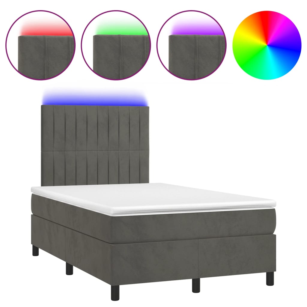 Letto a Molle Materasso e LED Grigio Scuro 120x190cm in Velluto | homemem39