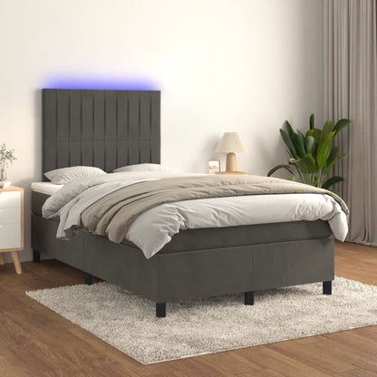 Letto a Molle Materasso e LED Grigio Scuro 120x190cm in Velluto | homemem39