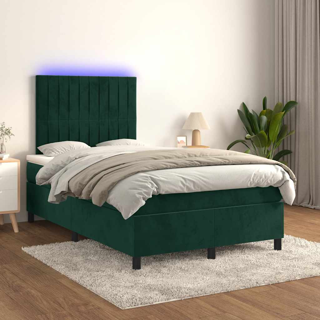Letto a Molle con Materasso e LED Verde Scuro 120x190cm Velluto | homemem39