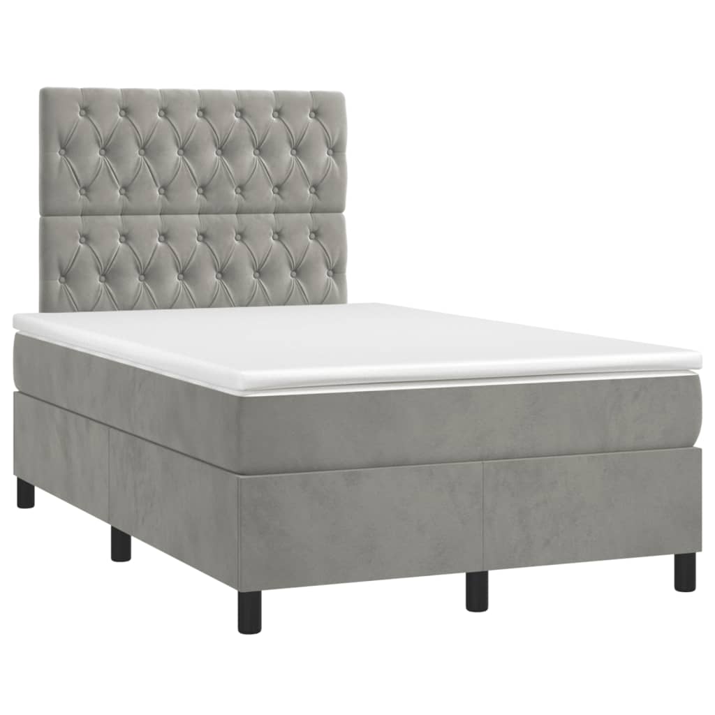 Letto a Molle Materasso e LED Grigio Chiaro 120x190 cm Velluto | homemem39