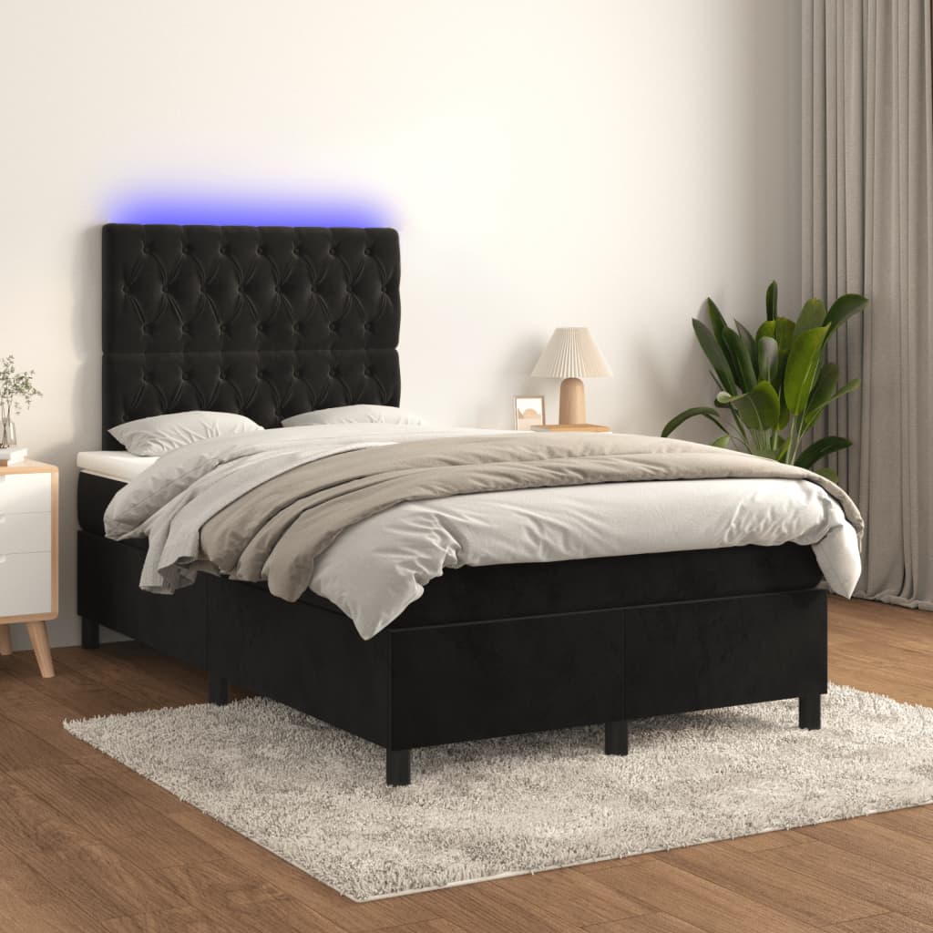 Letto a Molle con Materasso e LED Nero 120x190 cm in Velluto | homemem39