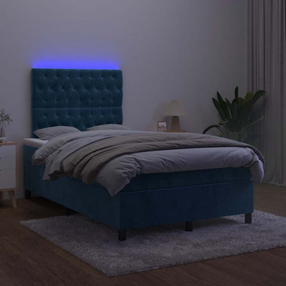 Letto a Molle Materasso e LED Blu Scuro 120x190 cm in Velluto | homemem39