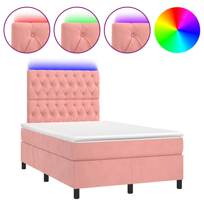 Letto a Molle con Materasso e LED Rosa 120x190 cm in Velluto