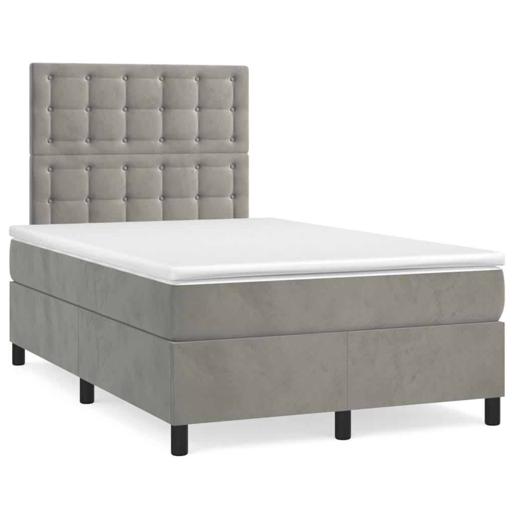 Letto a Molle Materasso e LED Grigio Chiaro 120x190 cm Velluto | homemem39