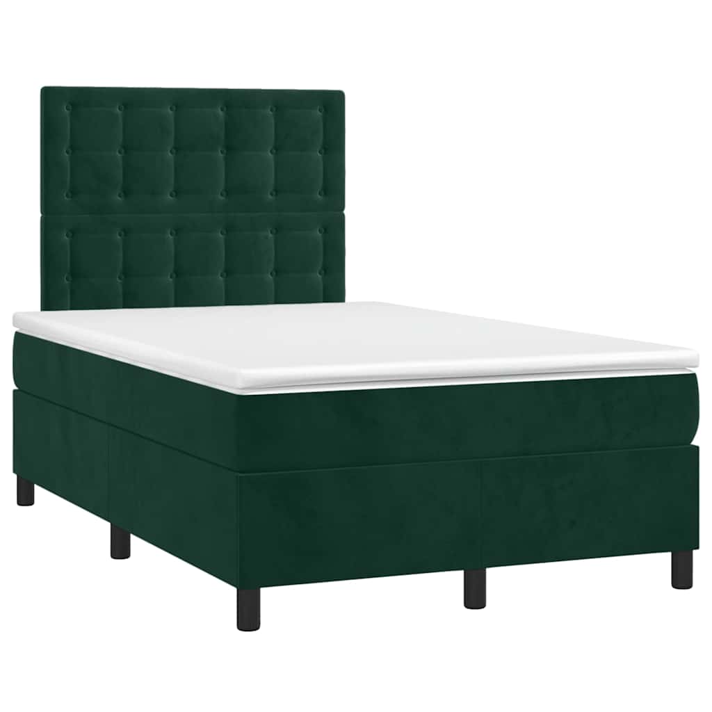 Letto a Molle con Materasso e LED Verde Scuro 120x190cm Velluto | homemem39