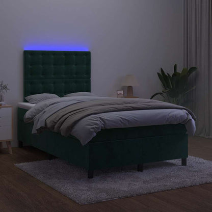 Letto a Molle con Materasso e LED Verde Scuro 120x190cm Velluto