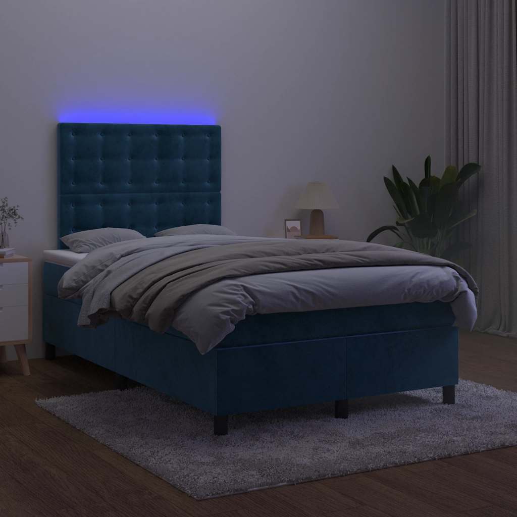 Letto a Molle Materasso e LED Blu Scuro 120x190 cm in Velluto | homemem39