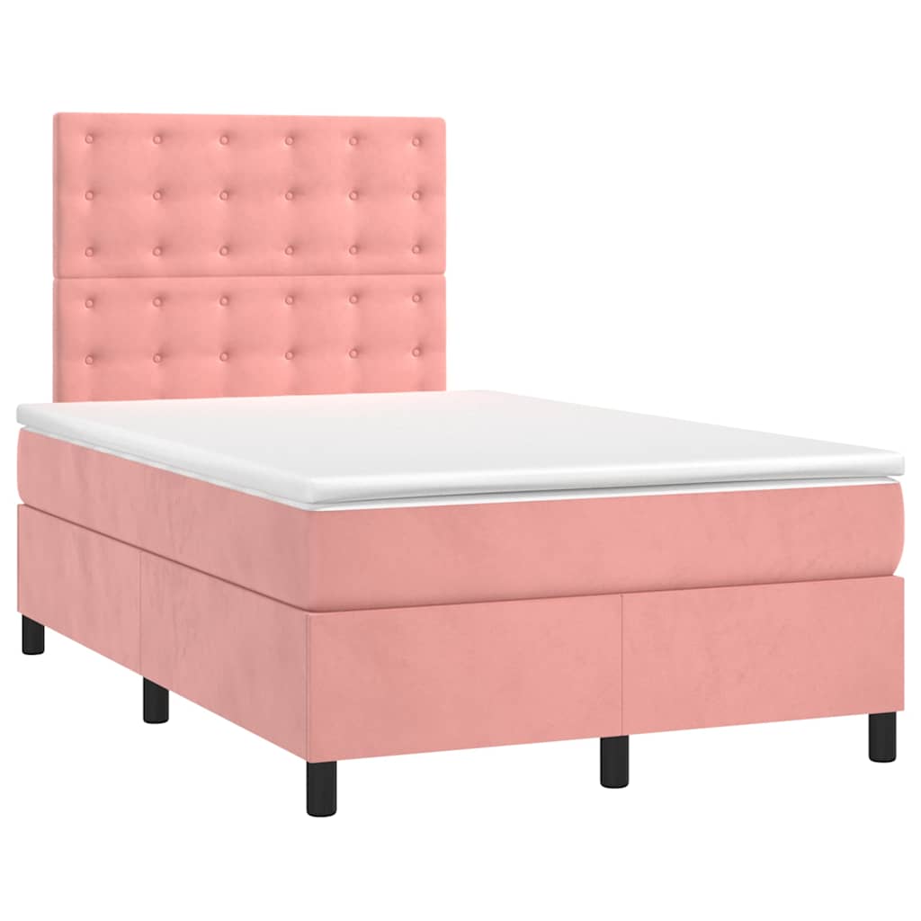 Letto a Molle con Materasso e LED Rosa 120x190 cm in Velluto