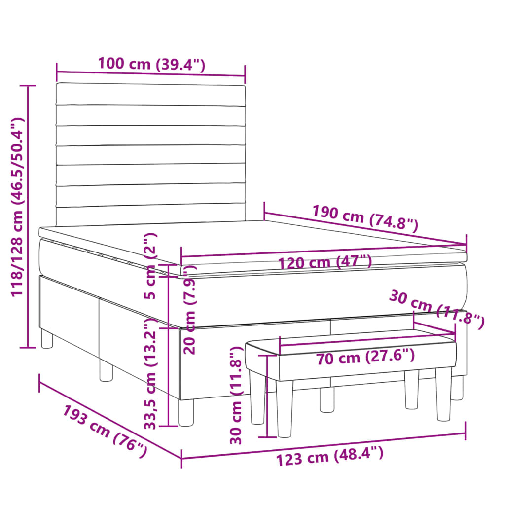 Giroletto a Molle con Materasso Tortora 120x190 cm in Tessuto | homemem39