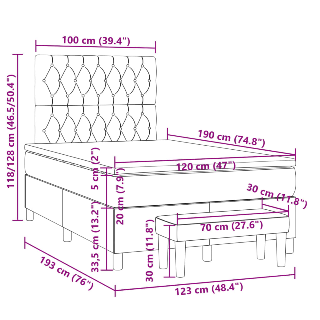 Giroletto a Molle con Materasso Tortora 120x190 cm in Tessuto | homemem39