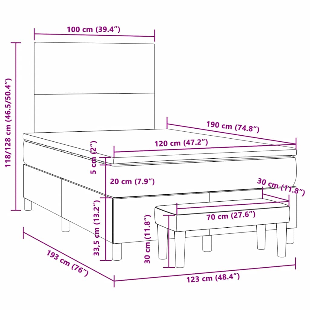Giroletto a Molle con Materasso Grigio Scuro 120x190 cm Velluto | homemem39