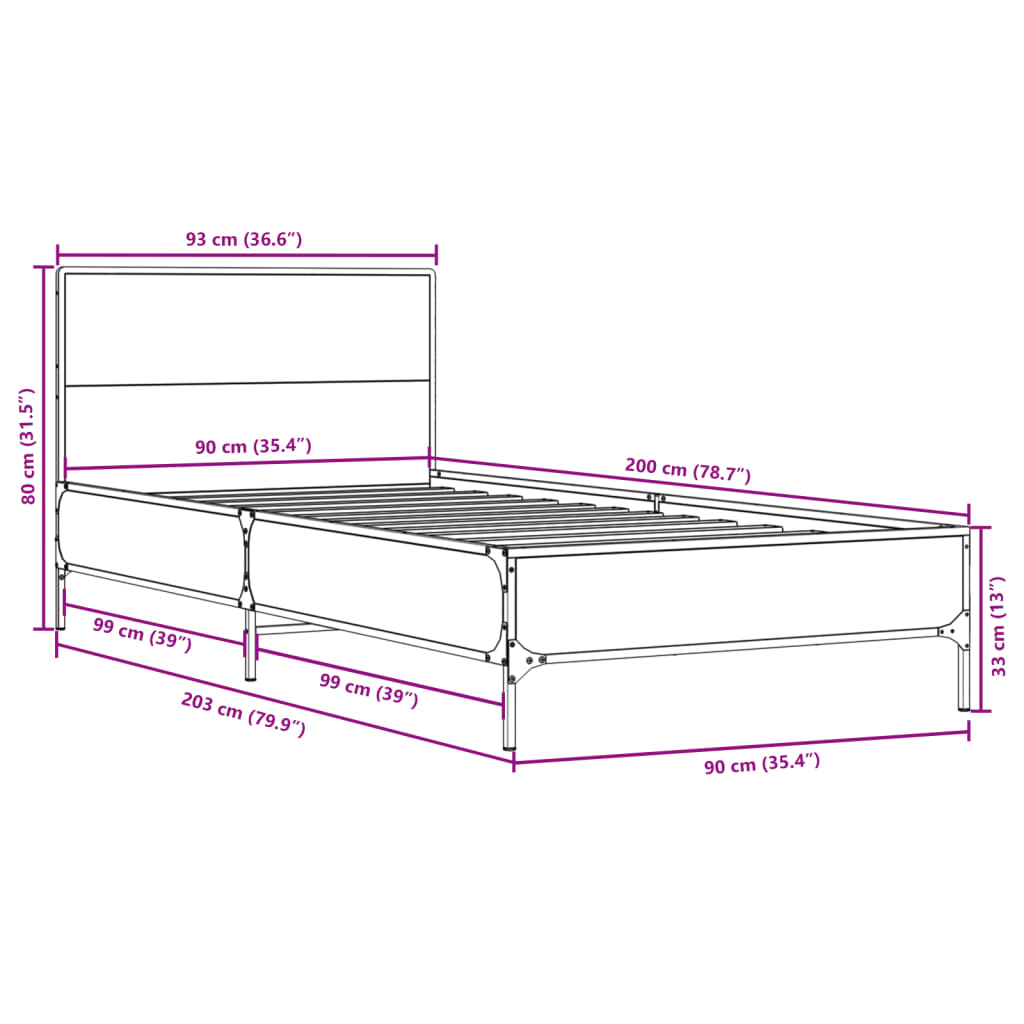 Giroletto Grigio Sonoma 90x200 cm Legno Multistrato e Metallo