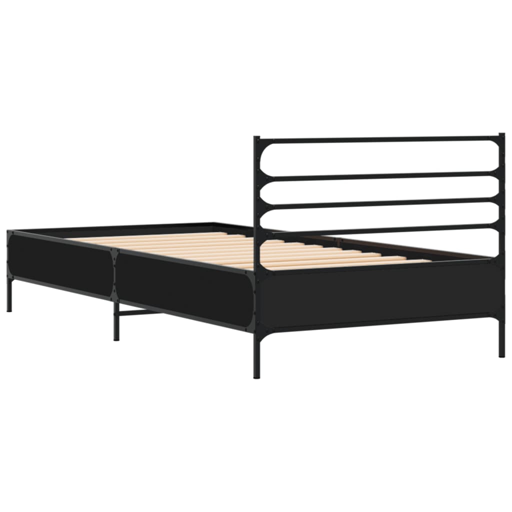 Giroletto Nero 90x200 cm in Legno Multistrato e Metallo | homemem39