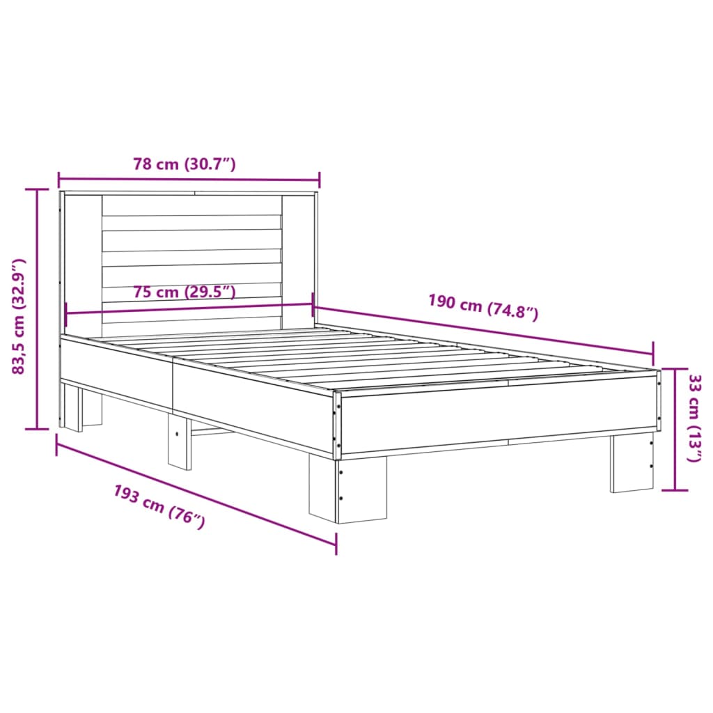 Giroletto Grigio Sonoma 75x190cm in Legno Multistrato e Metallo