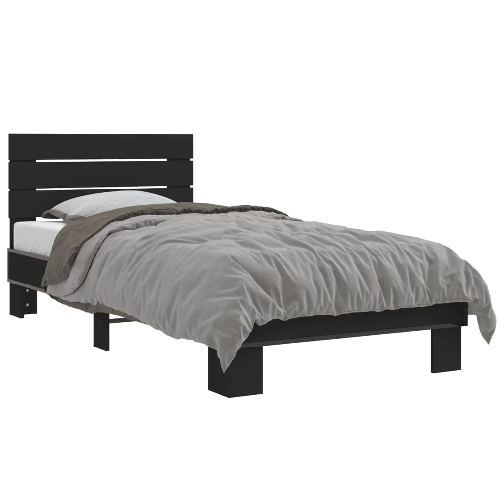 Giroletto Nero 90x200 cm in Legno Multistrato e Metallo | homemem39