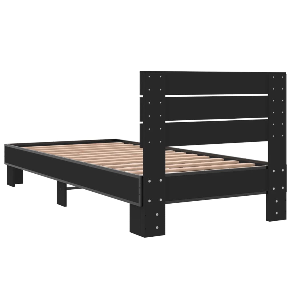 Giroletto Nero 90x200 cm in Legno Multistrato e Metallo | homemem39