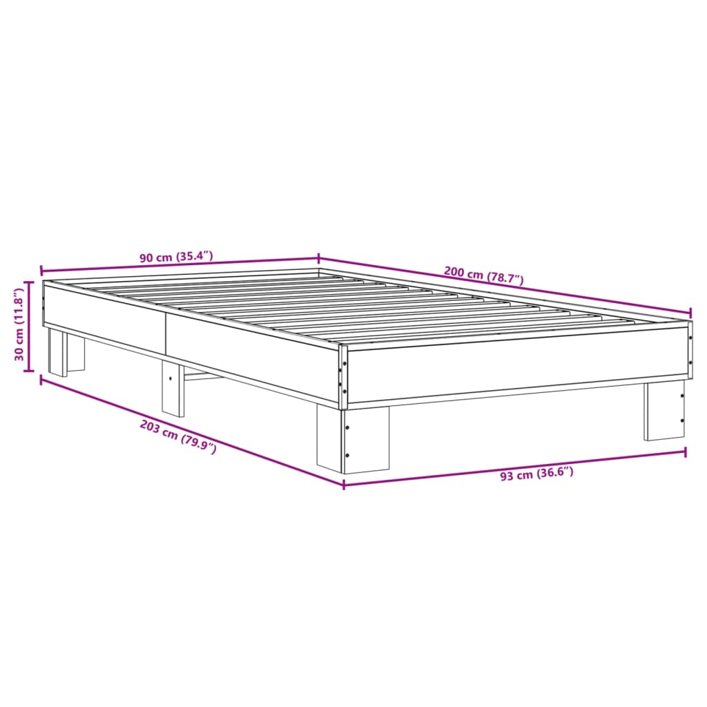 Giroletto Grigio Sonoma 90x200 cm Legno Multistrato e Metallo | homemem39