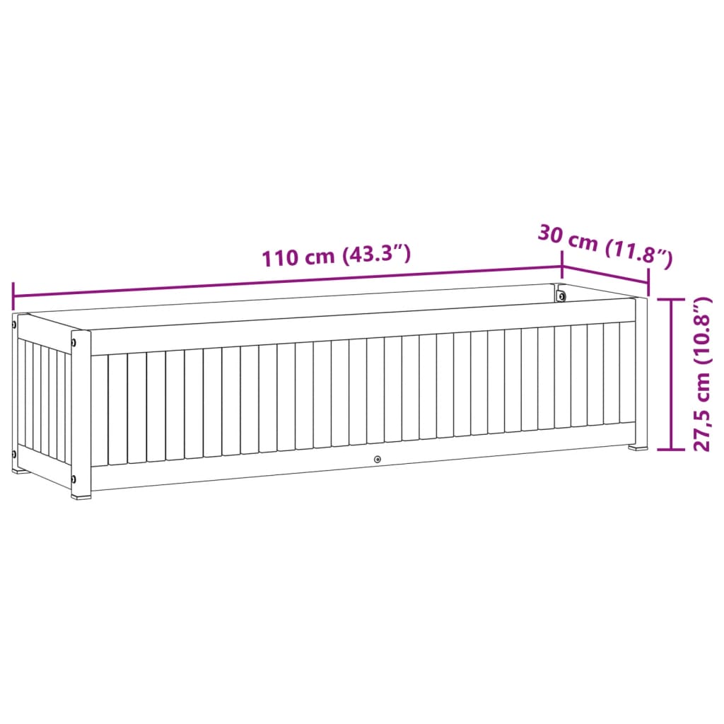 Fioriera da Giardino 110x30x27,5 cm in Legno Massello di Acacia - homemem39