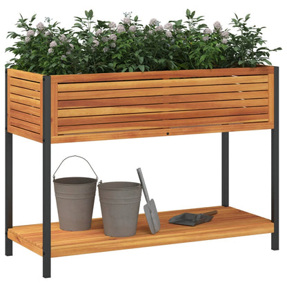 Planter with Shelf 110x45x80 cm in Acacia Wood and Steel
