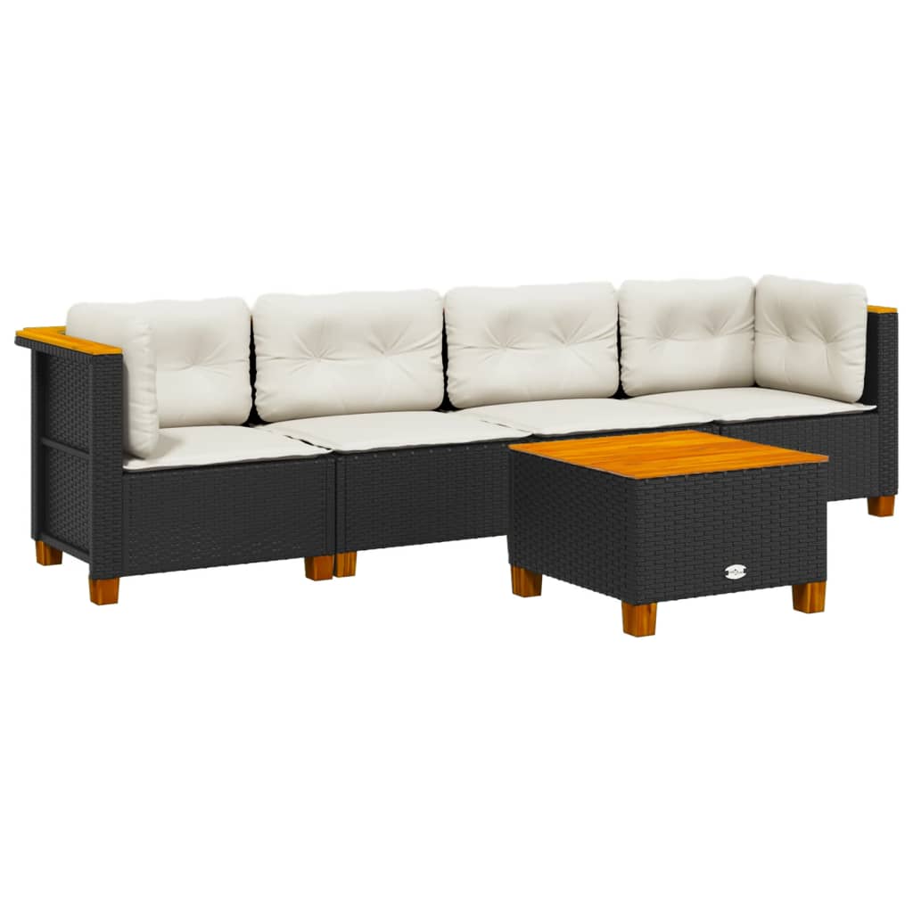 Set Divani da Giardino 5 pz con Cuscini in Polyrattan Nero | homemem39