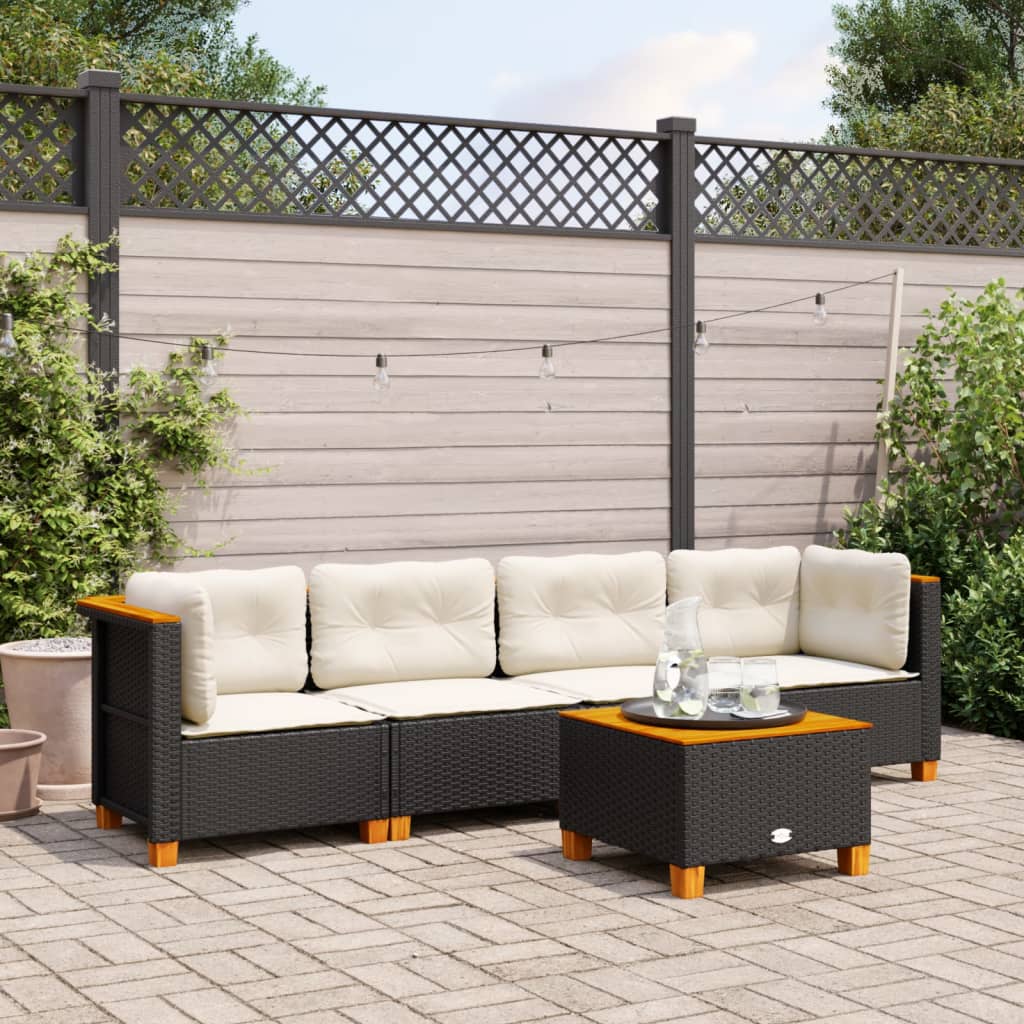Set Divani da Giardino 5 pz con Cuscini in Polyrattan Nero | homemem39