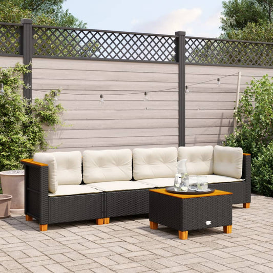 Set Divani da Giardino 5 pz con Cuscini in Polyrattan Nero - homemem39
