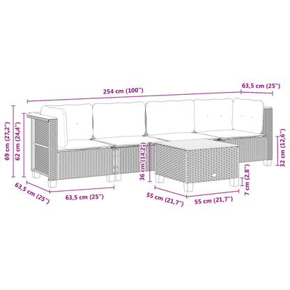 Set Divano da Giardino 5 pz con Cuscini Grigio in Polyrattan | homemem39