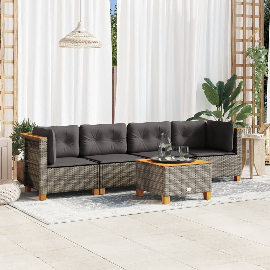 Set Divano da Giardino 5 pz con Cuscini Grigio in Polyrattan - homemem39