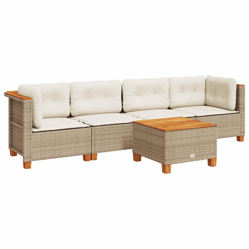Set Divano da Giardino 5 pz con Cuscini Beige in Polyrattan - homemem39