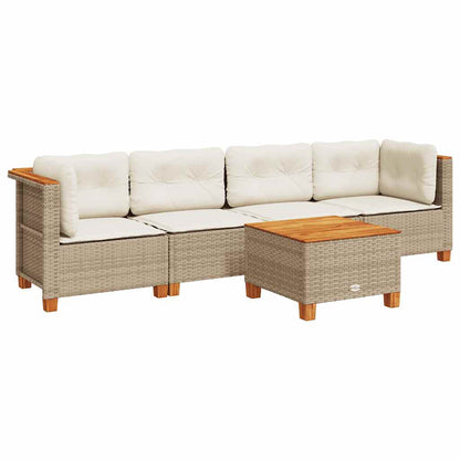 Set Divano da Giardino 5 pz con Cuscini Beige in Polyrattan - homemem39