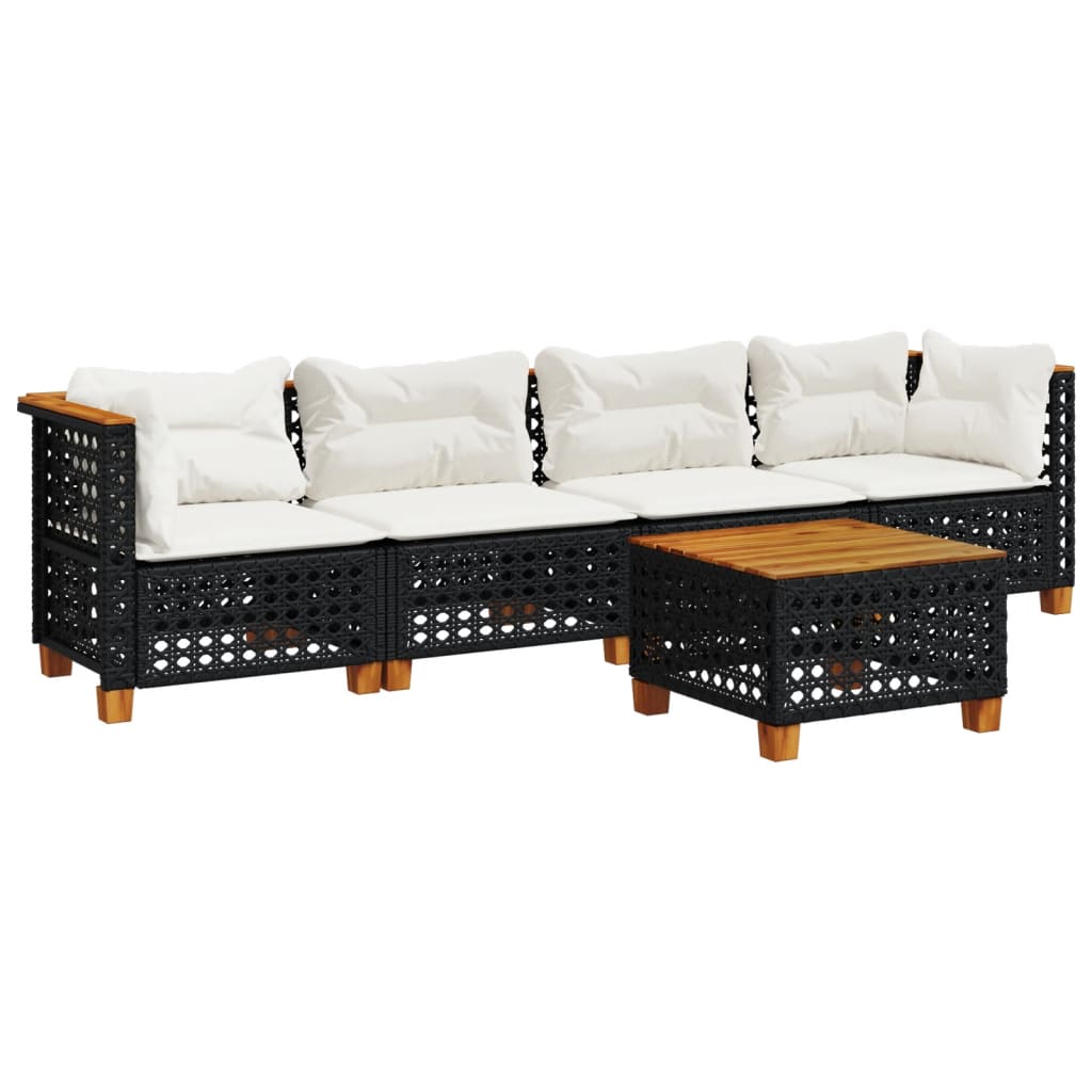 Set Divani da Giardino 5 pz con Cuscini in Polyrattan Nero - homemem39