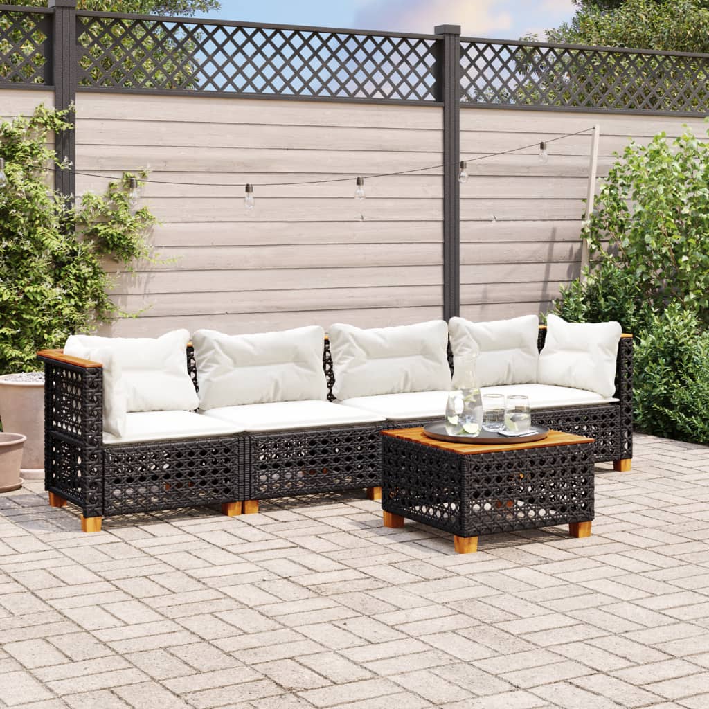 Set Divani da Giardino 5 pz con Cuscini in Polyrattan Nero - homemem39
