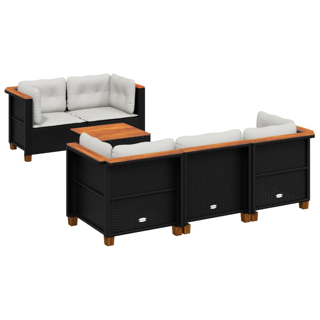 Set Divano da Giardino 6 pz con Cuscini Nero in Polyrattan | homemem39