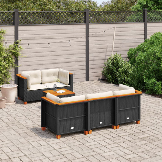 Set Divano da Giardino 6 pz con Cuscini Nero in Polyrattan - homemem39