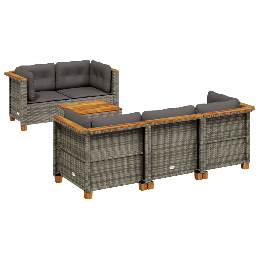 Set Divano da Giardino 6 pz con Cuscini Grigio in Polyrattan - homemem39