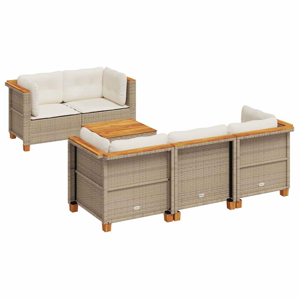 Set Divano da Giardino 6 pz con Cuscini Beige in Polyrattan - homemem39