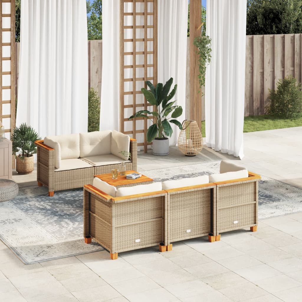 Set Divano da Giardino 6 pz con Cuscini Beige in Polyrattan - homemem39