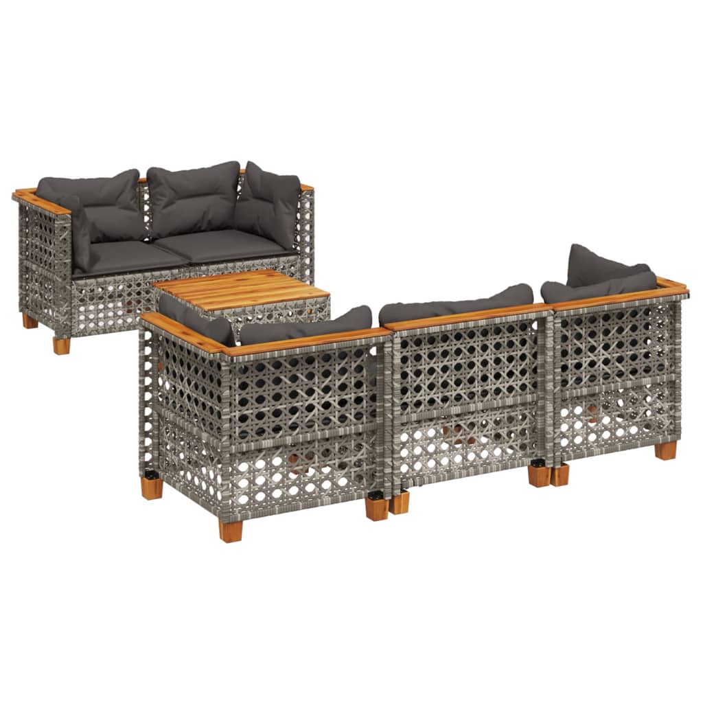 Set Divano da Giardino 6 pz con Cuscini Grigio in Polyrattan - homemem39