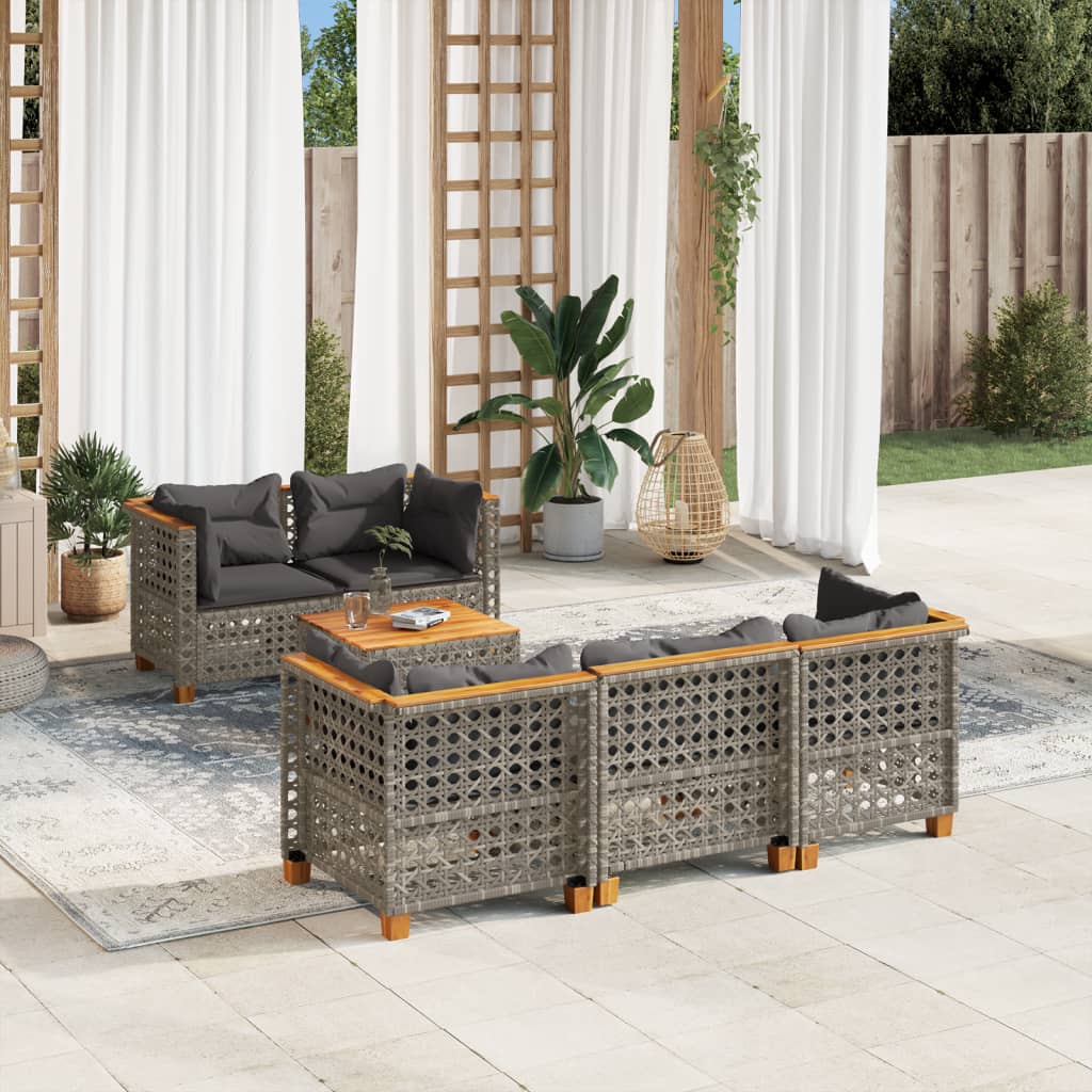 Set Divano da Giardino 6 pz con Cuscini Grigio in Polyrattan - homemem39
